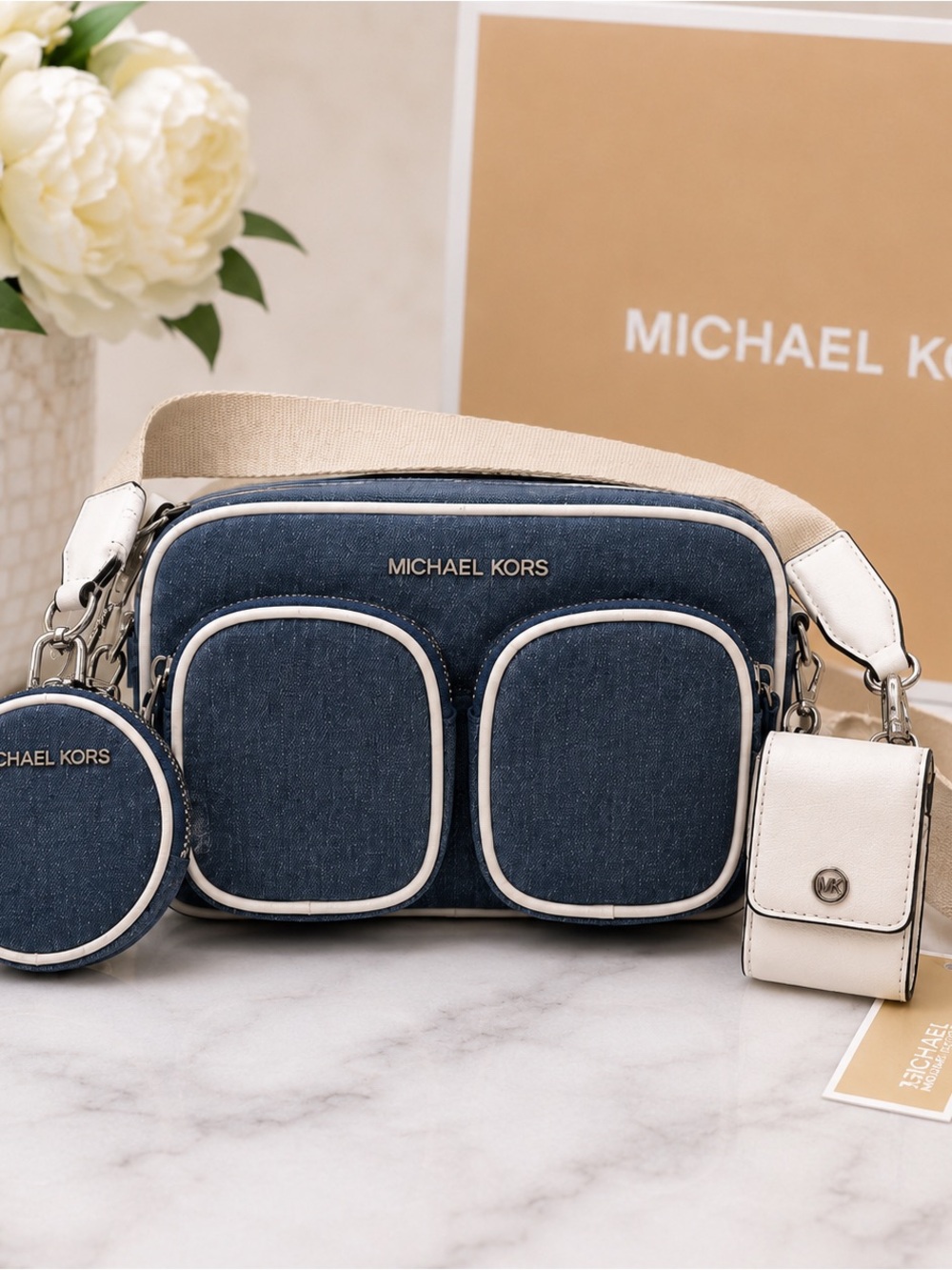 Michael Kors Denim Camera Crossbody Bag NWT | Bonus Pouches